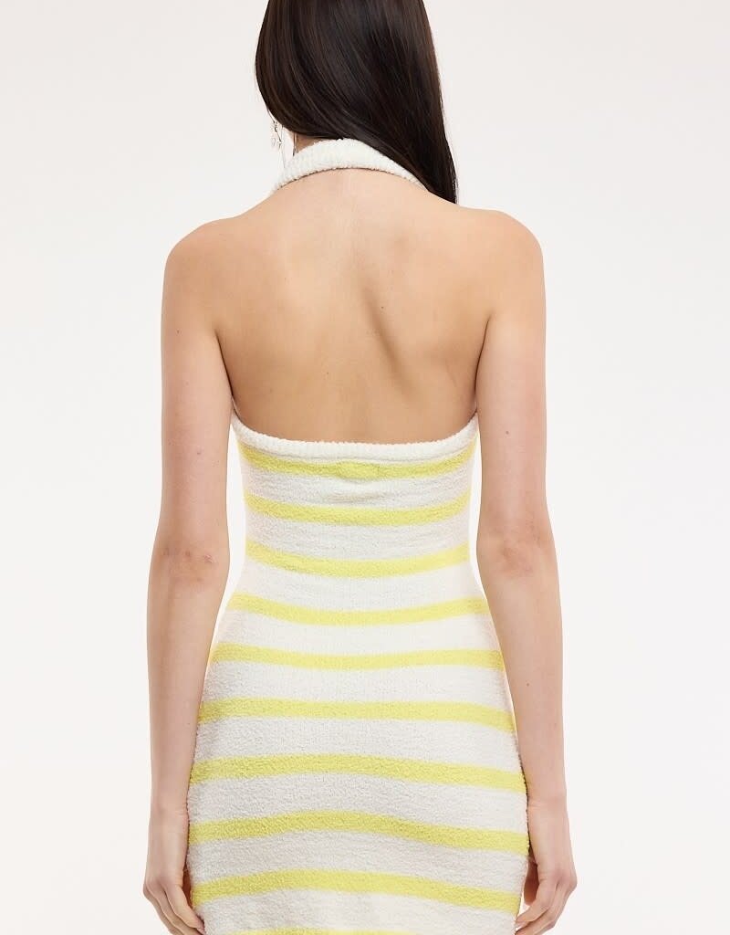 Wide Stripe Halter Open Back Knit Mini Dress