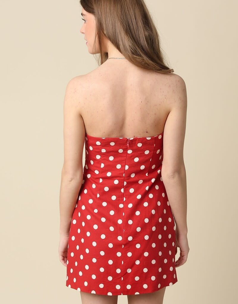 Linen Strapless Polka Dot Mini Dress