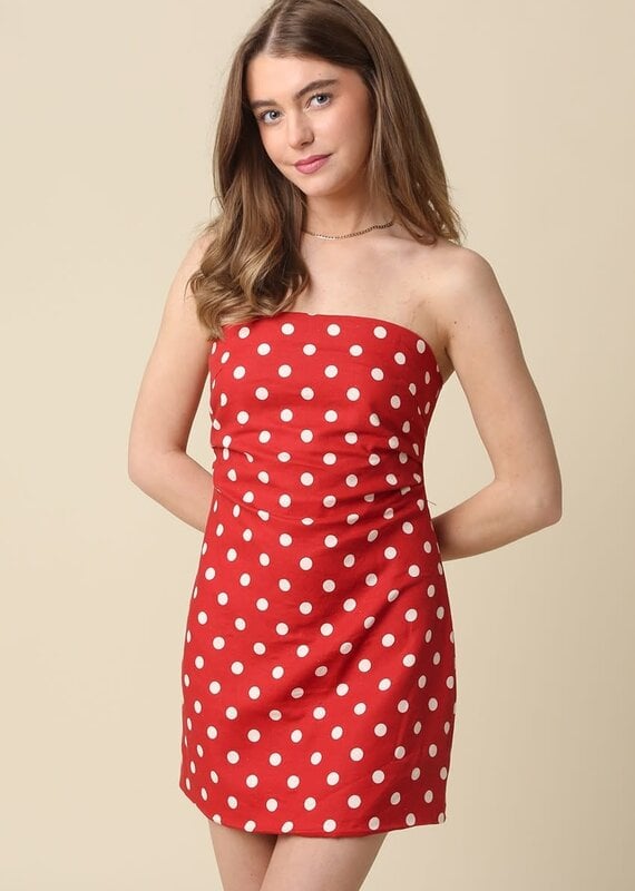 Linen Strapless Polka Dot Mini Dress