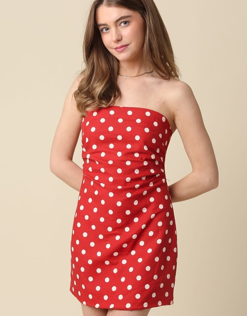 Linen Strapless Polka Dot Mini Dress