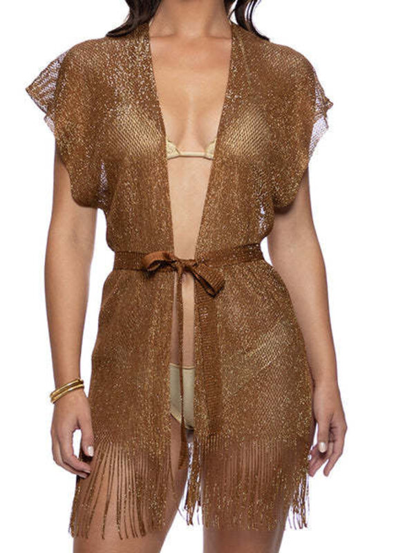 Short Caftan Coverup Brown/Gold O/S