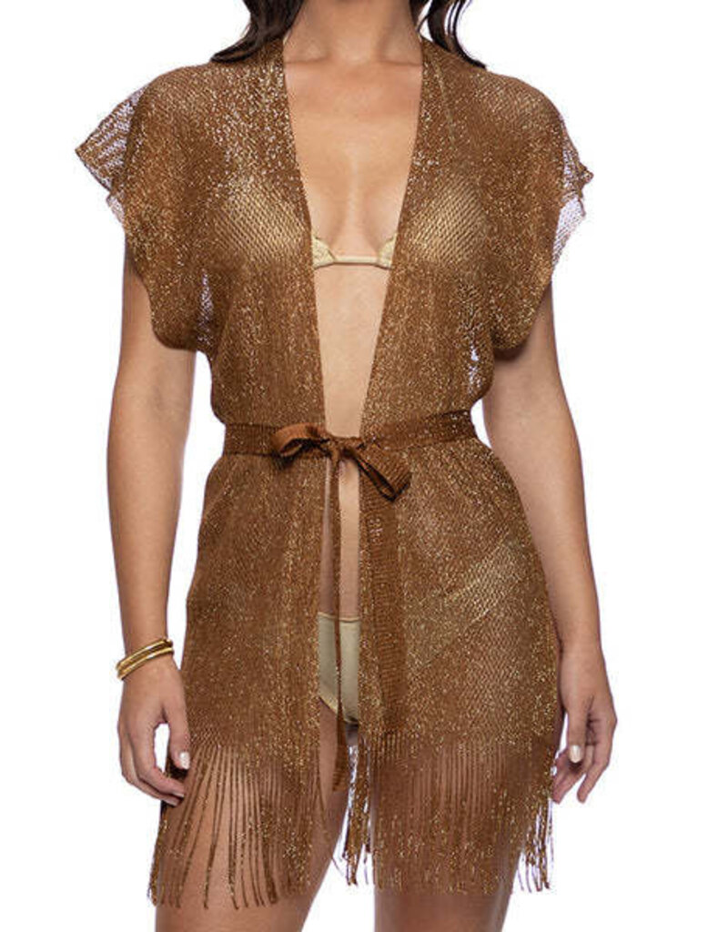 Short Caftan Coverup Brown/Gold O/S