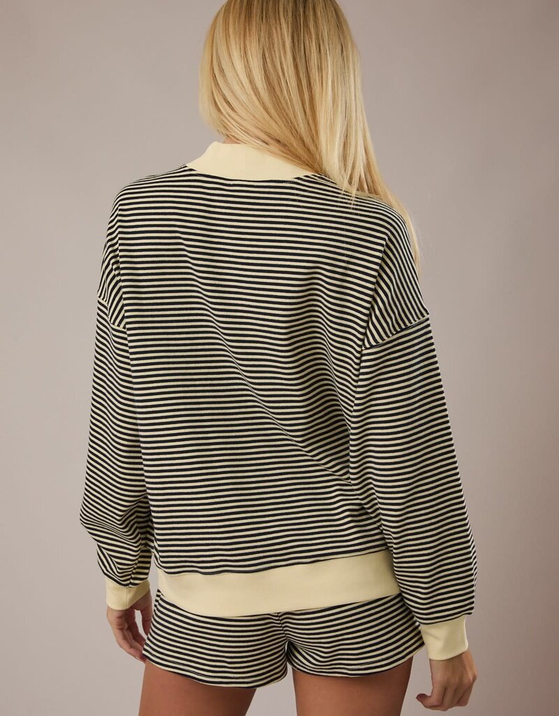 Mock Neck Stripe Sweatshirt Top