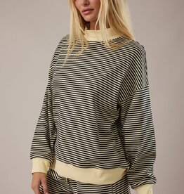 Mock Neck Stripe Sweatshirt Top