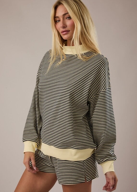 Mock Neck Stripe Sweatshirt Top