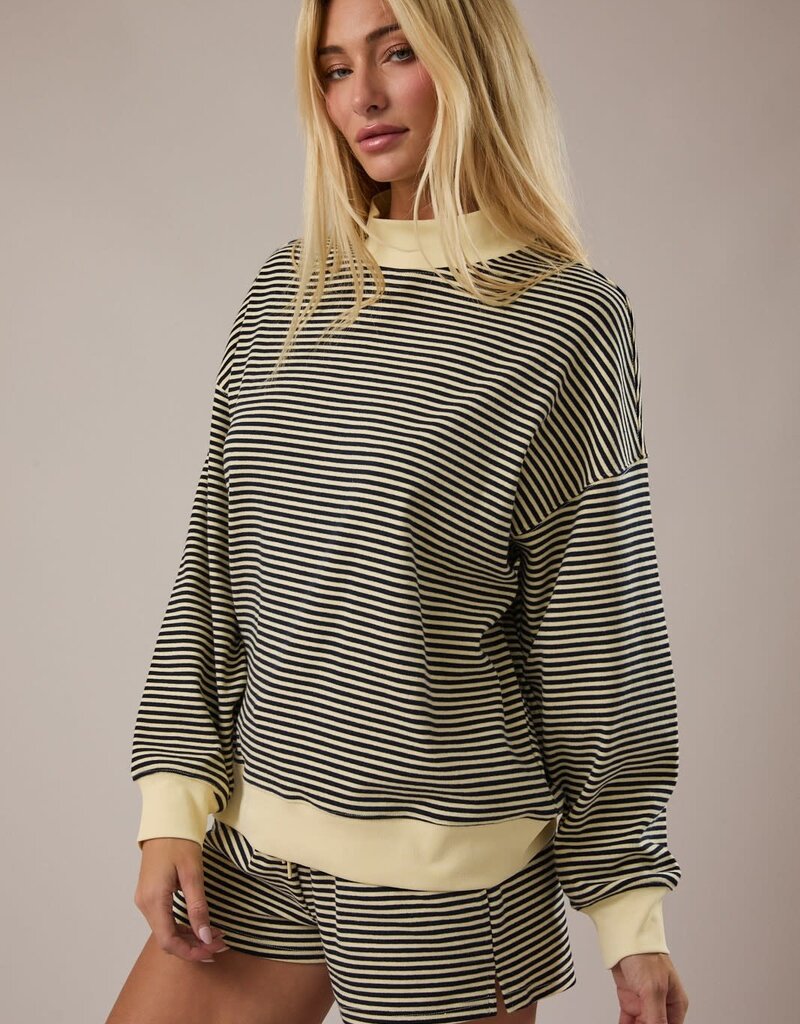 Mock Neck Stripe Sweatshirt Top
