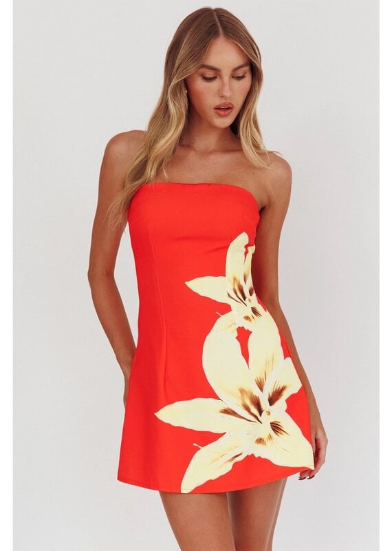 Strapless Placement Floral Mini Dress