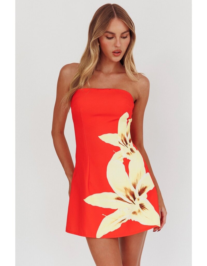 Strapless Placement Floral Mini Dress