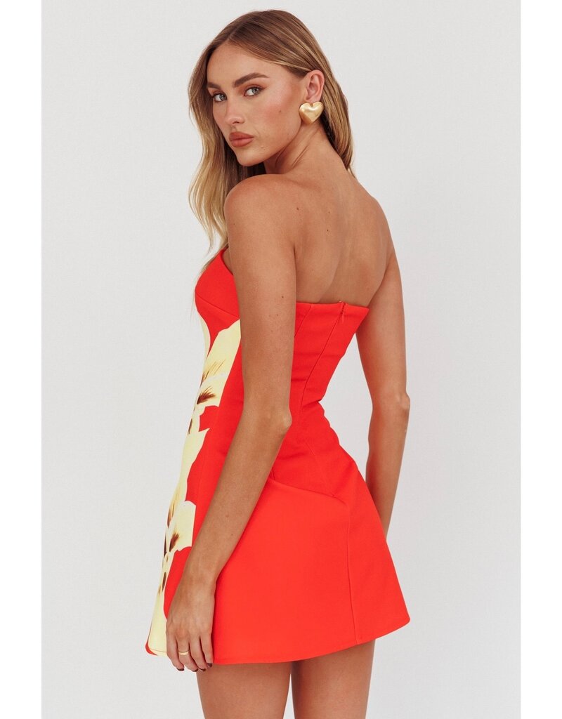 Strapless Placement Floral Mini Dress