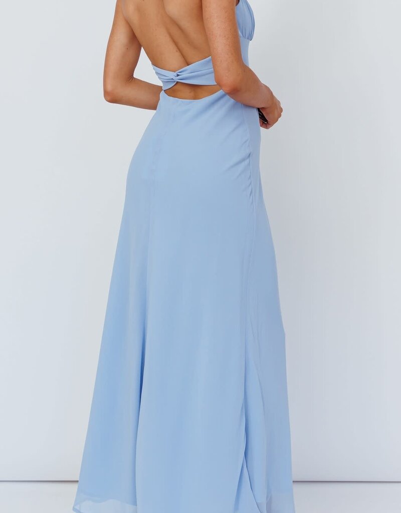 Chiffon Ruched Bust Twist Back Maxi Dress