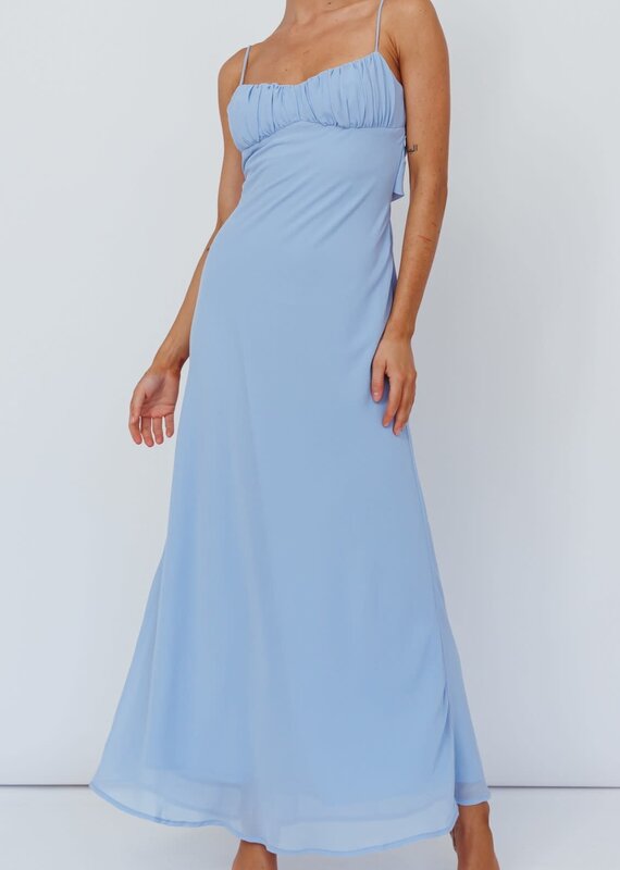 Chiffon Ruched Bust Twist Back Maxi Dress