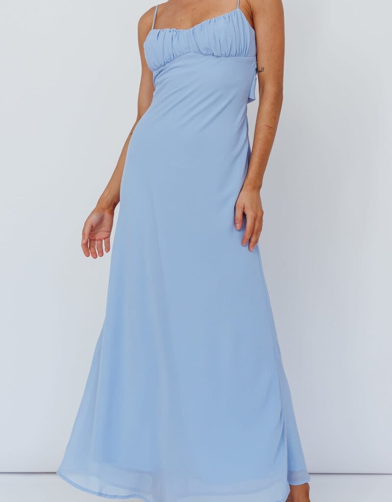 Chiffon Ruched Bust Twist Back Maxi Dress