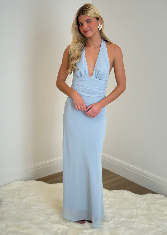 Chiffon Halter Tie Back Maxi Dress