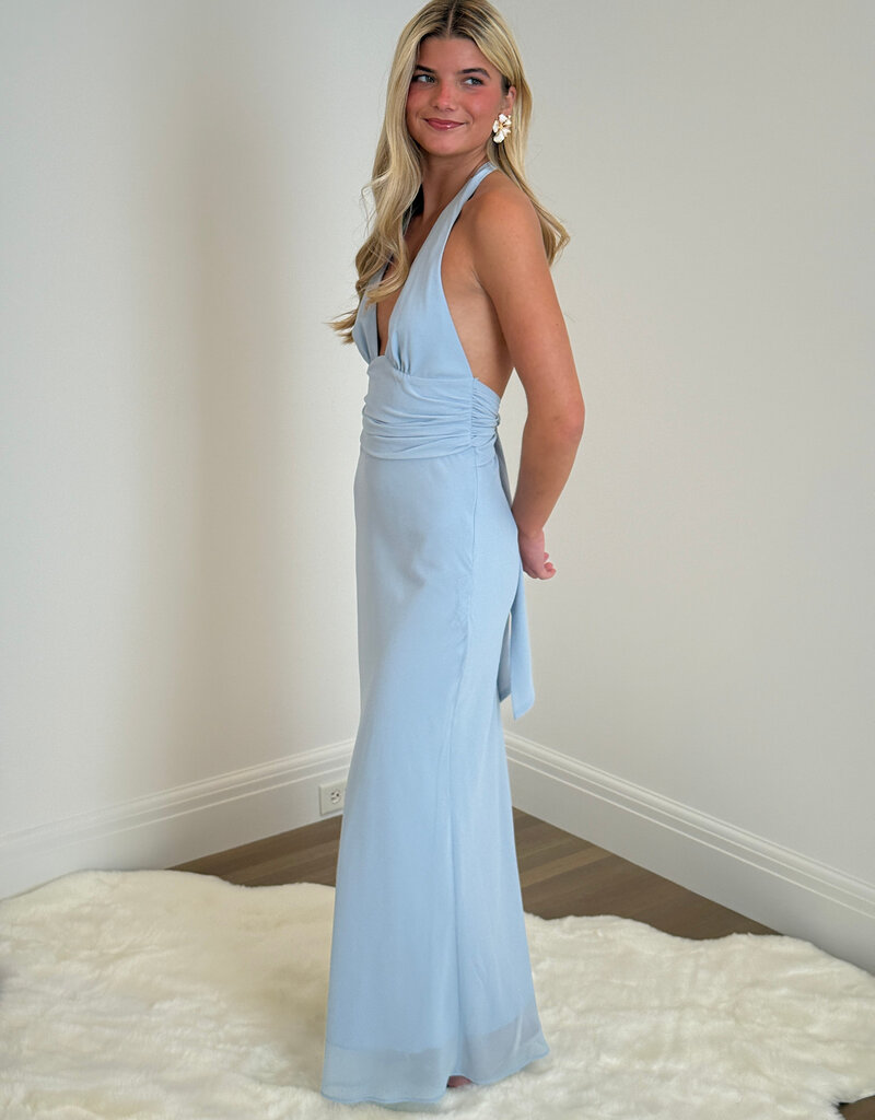 Chiffon Halter Tie Back Maxi Dress