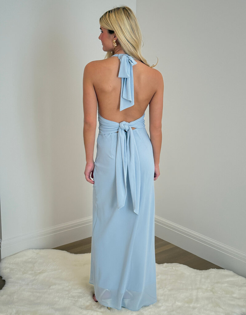 Chiffon Halter Tie Back Maxi Dress