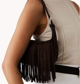 Billini Quinn Fringe Faux Suede Shoulder Bag Dark Cacao Suede
