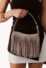 Billini Quinn Fringe Faux Suede Shoulder Bag Light Beige Suede