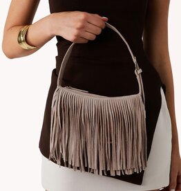 Billini Quinn Fringe Faux Suede Shoulder Bag Light Beige Suede