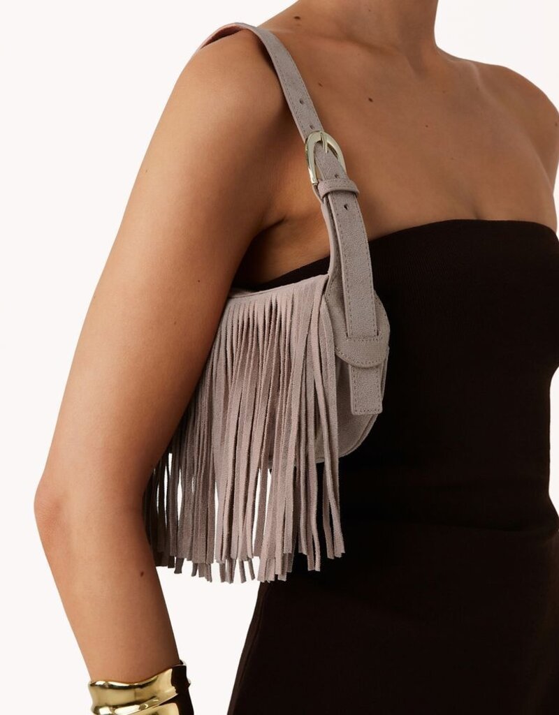 Billini Quinn Fringe Faux Suede Shoulder Bag Light Beige Suede