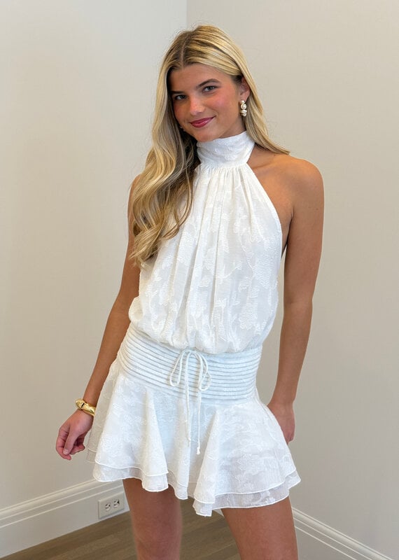 Floral Embossed Waist Tie Backless Mini Dress