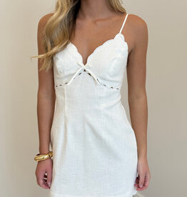 Linen Scallop V Neck Mini Dress