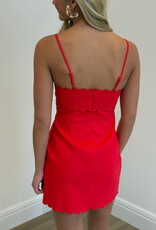 Linen Scallop V Neck Mini Dress