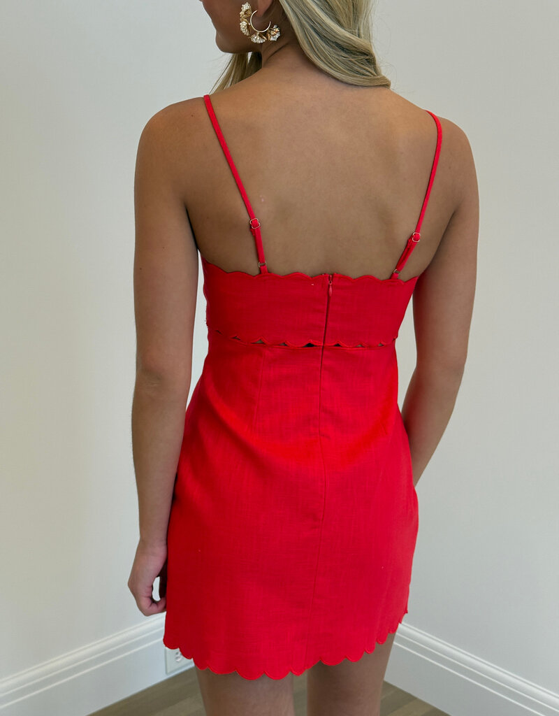 Linen Scallop V Neck Mini Dress