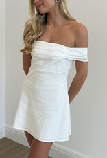 Linen Off The Shoulder Back Tie Mini Dress