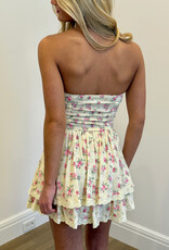 Strapless Floral Tiered Lace Mini Dress