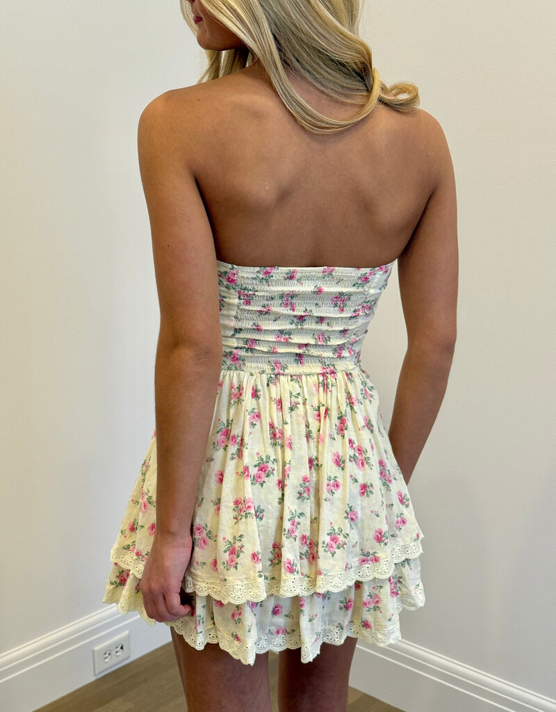 Strapless Floral Tiered Lace Mini Dress