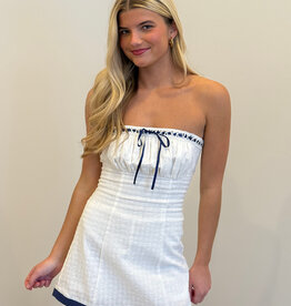 Bow Front Strapless Tonal Check Mini Dress