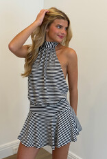 Narrow Stripe Halter Backless Mini Dress