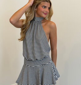 Narrow Stripe Halter Backless Mini Dress