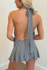 Narrow Stripe Halter Backless Mini Dress
