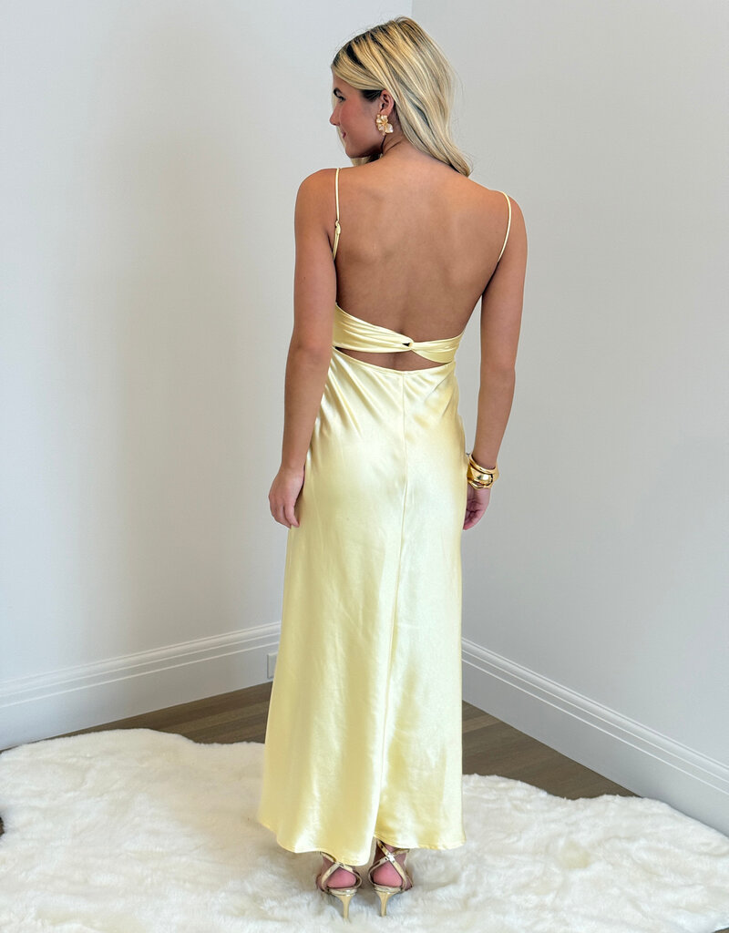 Satin Ruched Bust Twist Back Maxi Dress