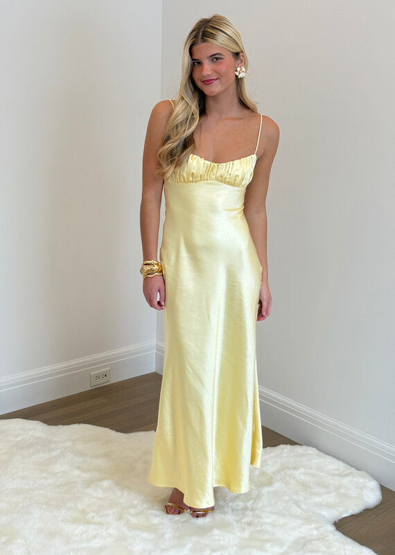 Satin Ruched Bust Twist Back Maxi Dress