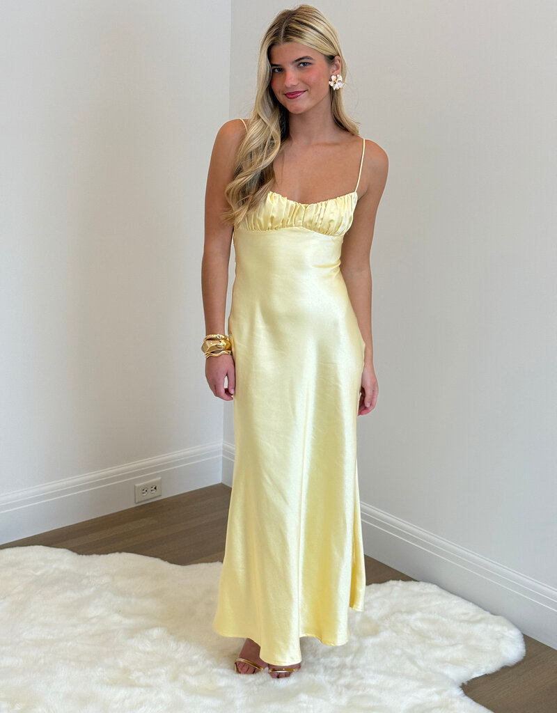 Satin Ruched Bust Twist Back Maxi Dress