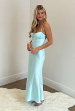 Satin Ruched Bust Twist Back Maxi Dress