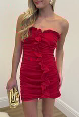 Ruffle Ruched Strapless Mini Dress