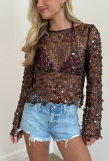 Fishnet Paillette Sequin Long Sleeve Top