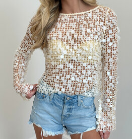 Fishnet Paillette Sequin Long Sleeve Top