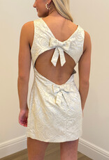 Floral Jacquard Open Bow Back Mini Dress
