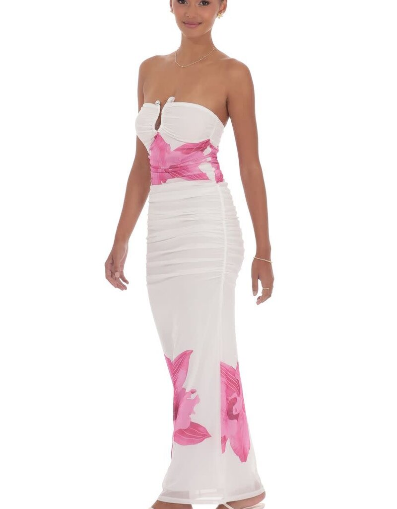 Lucy In The Sky Embellished Floral Strapless Bodycon Maxi Dress