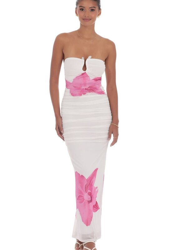 Lucy In The Sky Embellished Floral Strapless Bodycon Maxi Dress