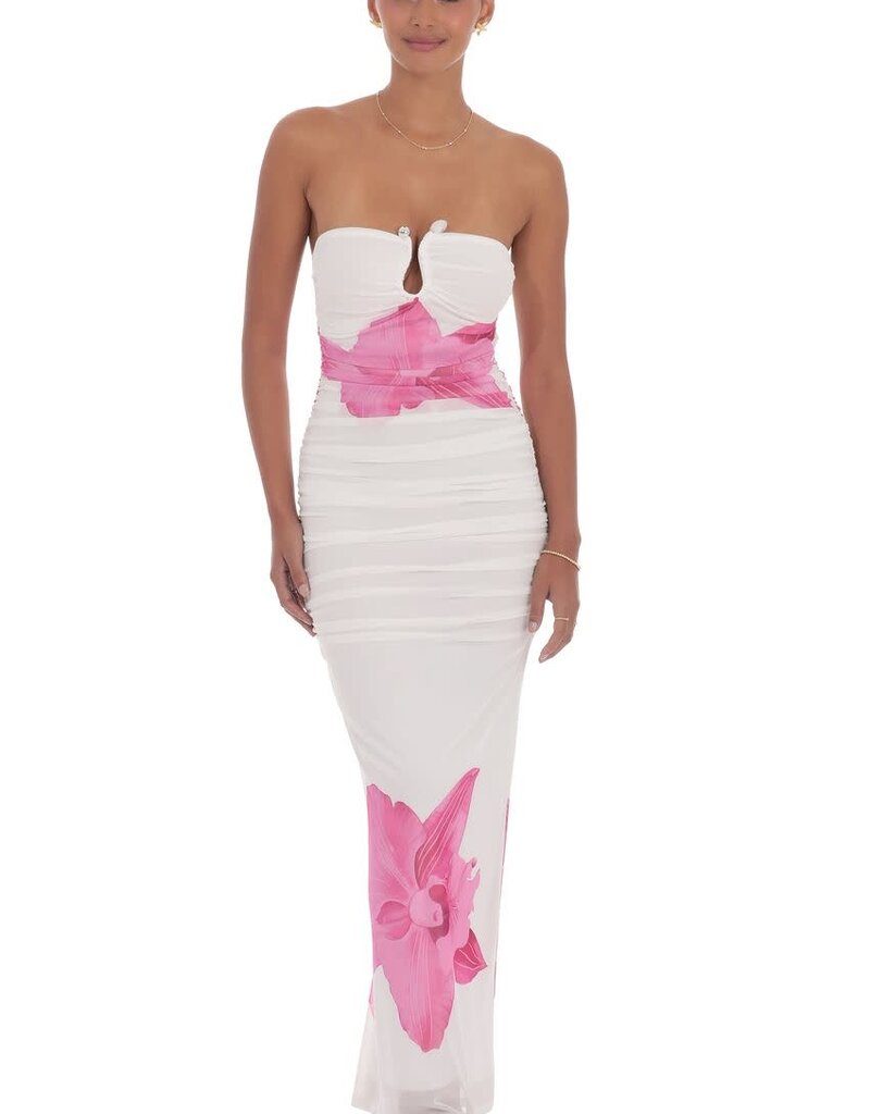 Lucy In The Sky Embellished Floral Strapless Bodycon Maxi Dress