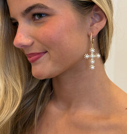 Pearl Cross Hoop Earrings