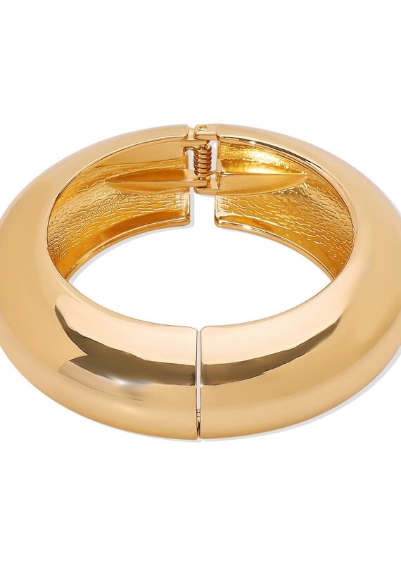 Smooth Wide Hinged Cuff Bracelet Gold