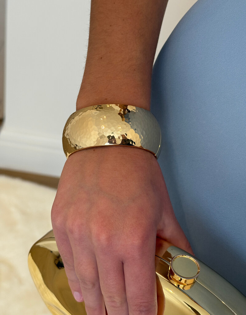 Hammered Hinged Cuff Bracelet Gold