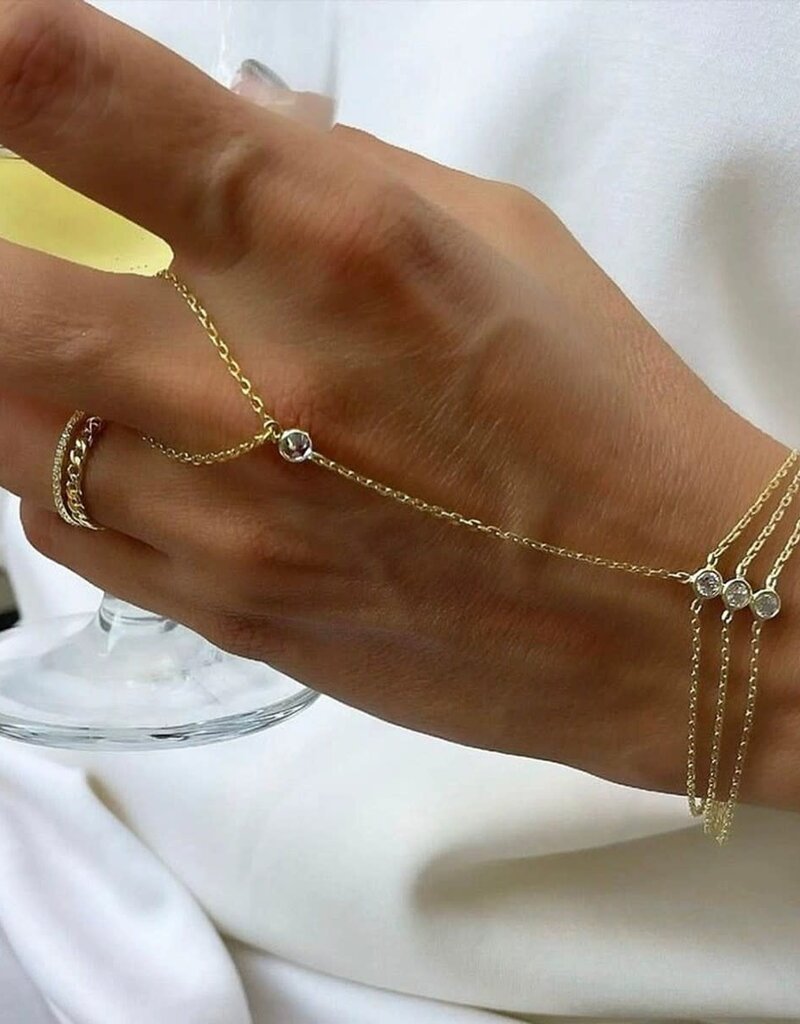 Layered Zircon Hand Chain Gold