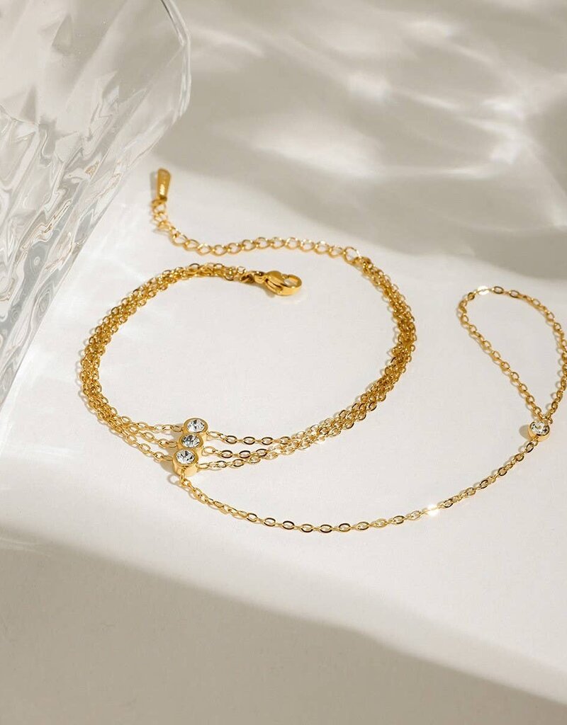 Layered Zircon Hand Chain Gold